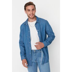 Trendyol Men's Blue Slim Fit Snap Fastener Denim Jeans Shirt