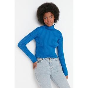Trendyol Blue Padded Stand Up Knitwear Sweater