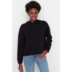 Trendyol Black Regular/Normal Fit Basic Hooded Fleece Inner Knitted Sweatshirt