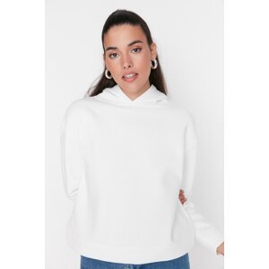 Trendyol White Basic Regular/Normal Fit Fleece Inner Hooded Knitted Sweatshirt