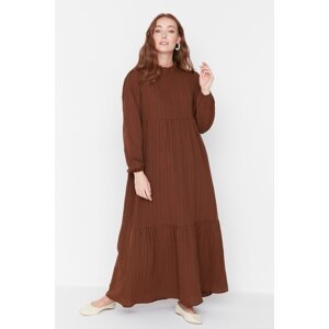 Trendyol Brown High Neck Crinkle Wide Fit Woven Dress