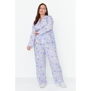 Trendyol Curve Lilac Rabbit Printed Woven Pajamas Set