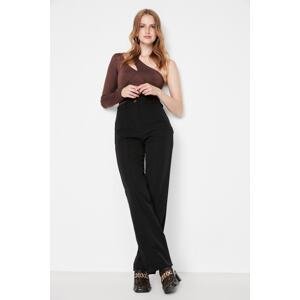 Trendyol Black High Waist Belted Straight Straight Cut Trousers