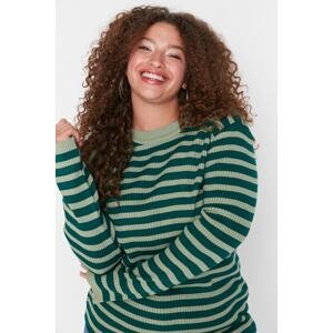 Trendyol Curve Green Striped Crew Neck Knitwear Sweater