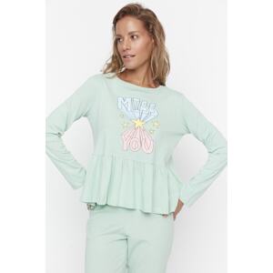 Trendyol Mint Ruffle Detailed Knitted Pajamas Set