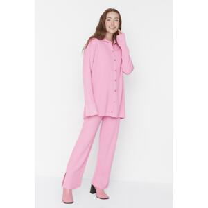 Trendyol Pink Slit Detailed Cardigan-Pants Knitwear Suit