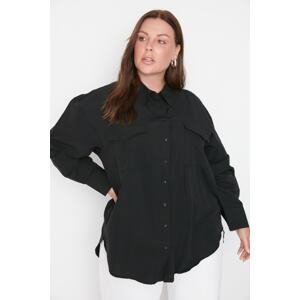Trendyol Curve Black Weave Poplin Shirt with Pocket