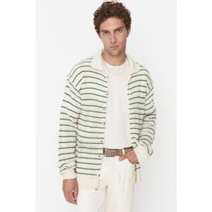 Trendyol Men's Ecru Regular Fit Crochet Detail Striped Knitwear Cardigan