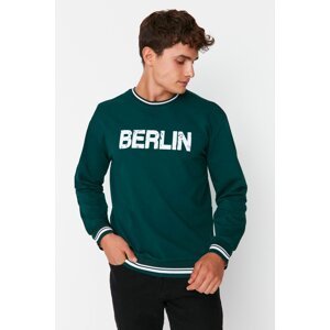 Trendyol Men's Emerald Green Relaxed Crew Neck Text Printed Sweatshirt
