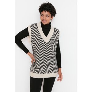 Trendyol Beige Striped V Neck Knitwear Sweater