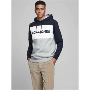 Modro-šedá mikina s kapucí Jack & Jones - Pánské