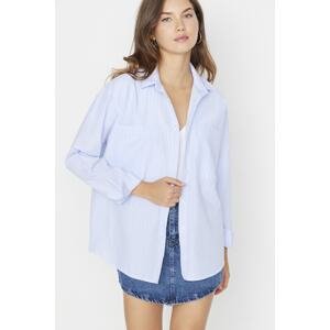 Trendyol Blue Striped Pocket Detailed Oversize/Wide Fit Woven Shirt