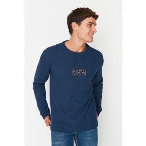 Trendyol Indigo Men's Regular Fit Crew Neck Applique Embroidered Long Sleeve T-Shirt