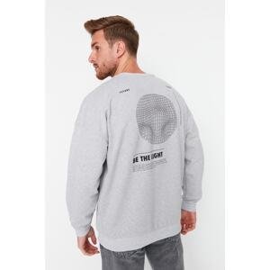 Trendyol Men's Gray Oversize/Wide-Fit Crew Neck Long Sleeve Fleece Mystic Printed Sweatshirt