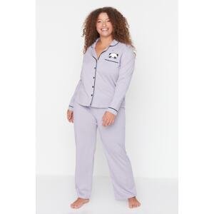 Trendyol Curve Lilac Printed Knitted Pajama Set