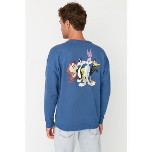 Trendyol Navy Blue Men's Oversize Fit Crew Neck Looney Tunes Licensed Sweatshirt