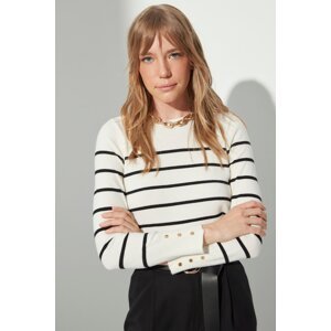 Trendyol Ecru Premium Yarn / Special Yarn Striped Knitwear Sweater