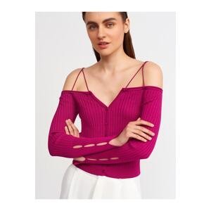 Dilvin 1066 Open Shoulder Knitwear with Elastic Straps Cardigan-raspberry