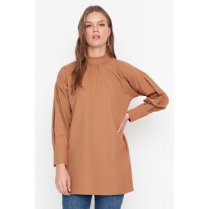 Trendyol Camel High Neck Woven Crepe Tunic