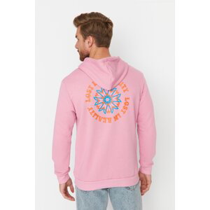 Trendyol Pale Pink Men's Regular Fit Hooded Printed Sweatshirt