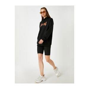 Koton Oversize Hooded Printed Sweatshirt Fleece Inner