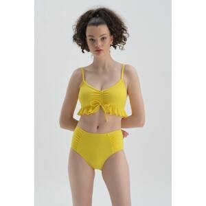 Dagi Neon Yellow Recovery Side Draped High Waist Bikini Bottom