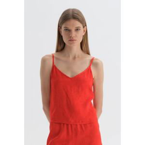 Dagi Red Fixed Strap Viscose Singlet Pajama Top