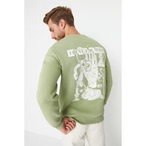 Trendyol Men's Green Regular/Real Fit Crew Neck Mystic Printed Sweatshirt