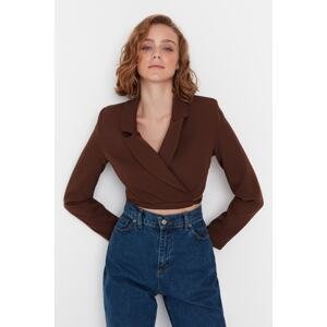 Trendyol Brown Crop Woven Lined Double Breasted Closure Blazer Jacket