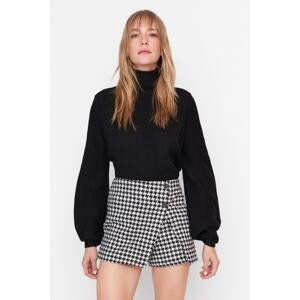 Trendyol Black Houndstooth Patterned Woven Shorts Skirt