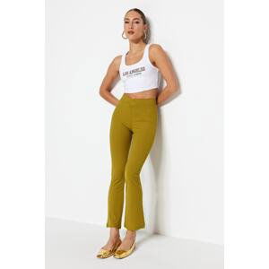 Trendyol Light Green Waist Detail Flare/Flare-Flare/Front legs Ribbed High Waist Flexible Knitted Leggings