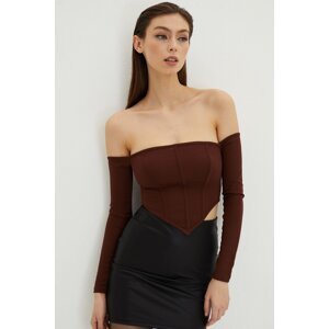 Cool & Sexy Women's Brown Zipper Back Crop Blouse B518