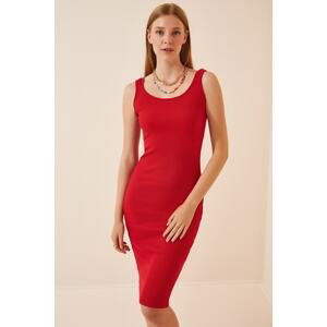 Happiness İstanbul Women's Red Strappy Ribbed Knitted Dress