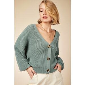 Happiness İstanbul Women's Turquoise V-Neck Buttons Knitwear Cardigan