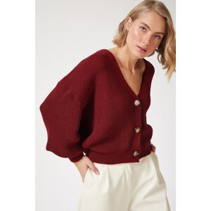 Happiness İstanbul Women's Claret Red V-Neck Buttons Knitwear Cardigan