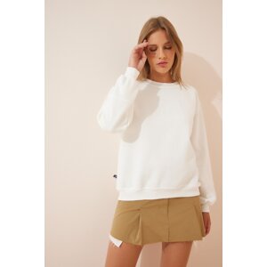 Happiness İstanbul Women's Ecru Raised Basic Sweatshirt