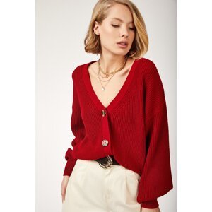 Happiness İstanbul Women's Red V-Neck Buttons Knitwear Cardigan