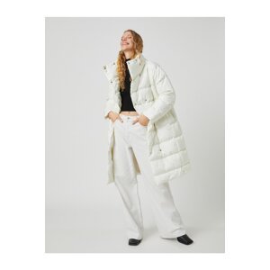 Koton Long Puffer Coat Wrapover High Neck with Snaps Pocket
