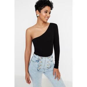 Trendyol Black Single Sleeve Cotton Elastic Snap Knitted Bodysuit