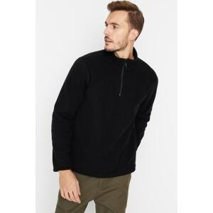Trendyol Men's Black Regular/Normal Fit High Neck Zippered Fleece Warm Thick Sweatshirt