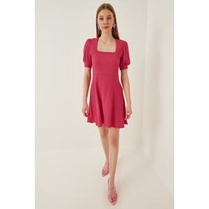 Happiness İstanbul Women's Dark Pink Square Collar Flared Dress