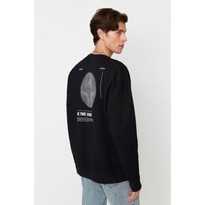 Trendyol Men's Black Oversize/Wide-Fit Crew Neck Long Sleeve Fleece Mystic Printed Sweatshirt