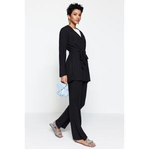 Trendyol Black Front Tie Detailed Knitted Tunic-Pants Suit