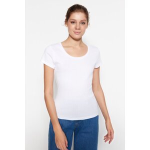 Trendyol White 100% Cotton Fitted Basic Pool Neck Knitted T-Shirt