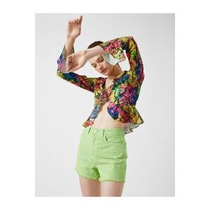 Koton Crop Blouse Butterfly Patterned Frilly