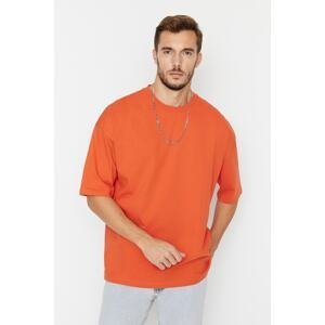 Trendyol Men's Orange Basic 100% Cotton Crew Neck Oversize/Wide-Fit Short Sleeve T-Shirt