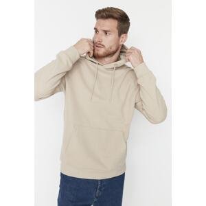 Trendyol Men's Beige Basic Regular/Normal Fit Hooded Fleece Inner Sweatshirt