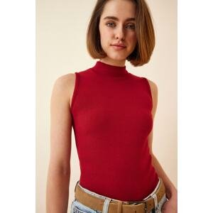Happiness İstanbul Women's Burgundy Turtleneck Cotton Knitted Blouse