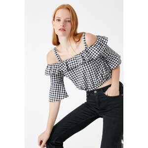 Koton Gingham Ruffled Flounce Short Blouse