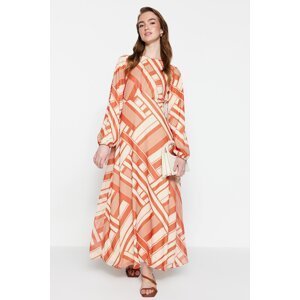 Trendyol Orange Geometric Pattern Lined Woven Chiffon Dress